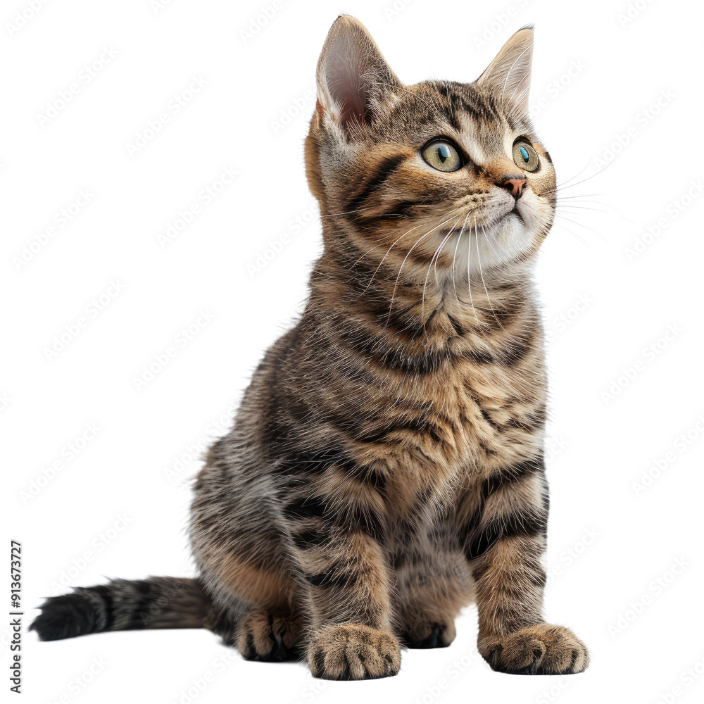 Obraz premium Cat looking up isolated on a transparent background for web, banner, wallpaper