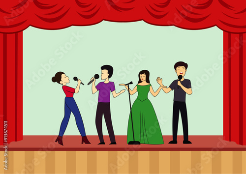 Vector illustration of musicians performing in concert