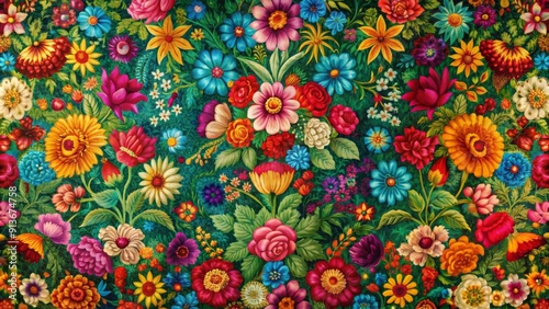 Vibrant abstract floral tapestry background, lush, blooms, abstract, flora, vibrant, tapestry, celebration, color, life