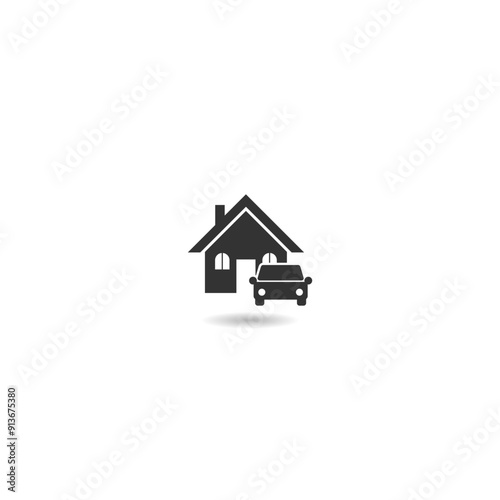 Car and house icon with shadow