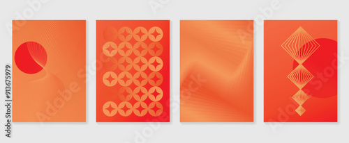 Chinese New Year poster background vector set. Luxury card design with golden lantern, coin, chinese pattern. Elegant oriental illustration for cover, banner, website, calendar, envelope.