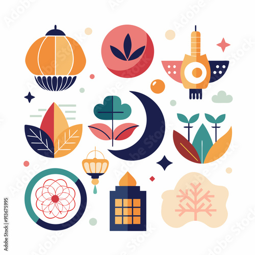 A diverse collection of vibrant icons set against a plain white backdrop. A diverse assortment of vibrant icons displayed against a clean white backdrop