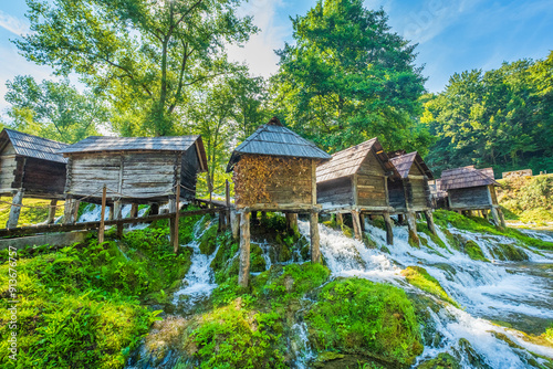 Old wooden mills Mlincici near Jajce on Plivsko Lake, Bosnia and Herzegovina