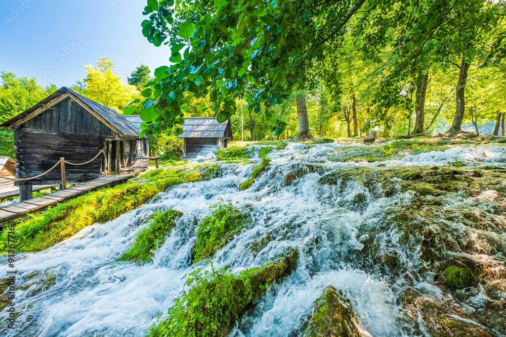 Old wooden mills Mlincici near Jajce on Plivsko Lake, Bosnia and Herzegovina