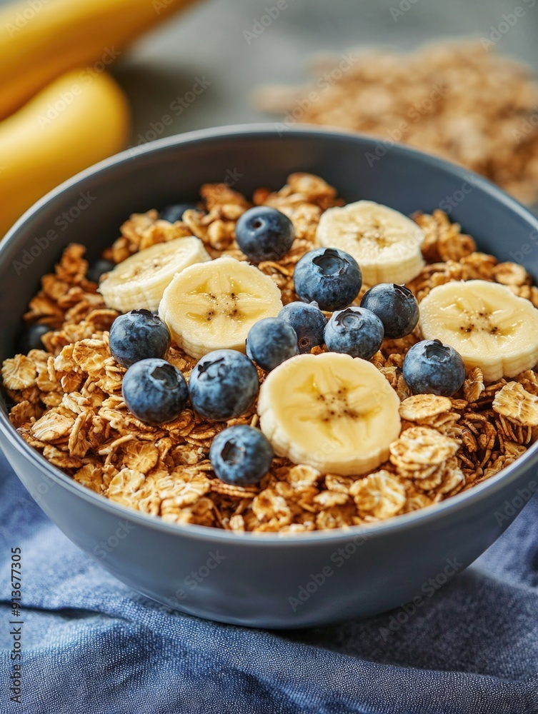 Granola with Bananas and Blueberries