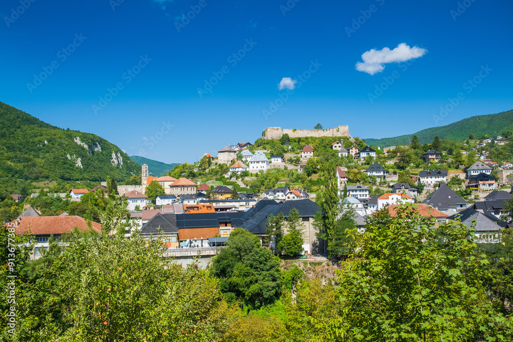 Panoramic view of the old town of Jajce, Bosnia and Herzegovina