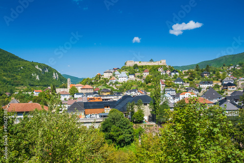 Obraz na płótnie Panoramic view of the old town of Jajce, Bosnia and Herzegovina w salonie