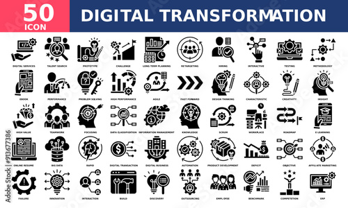 Digital transformation icon collection set. Simple glyph vector.
