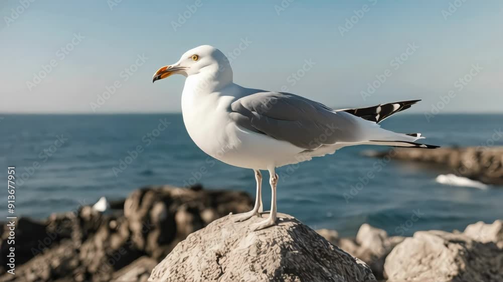 Seagulls standing on a rock beside the sea Seagulls standing on a rock beside the sea