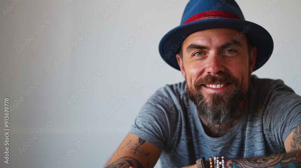 The man with blue hat. The man with blue hat.