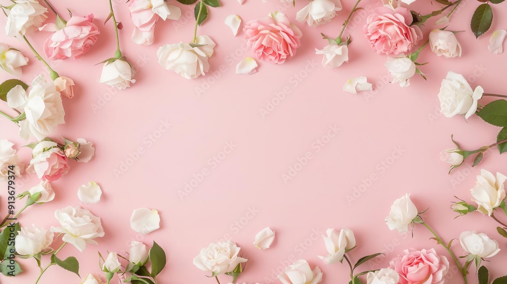 Empty frame of roses, simple modern clean background Empty frame of roses, simple modern clean background