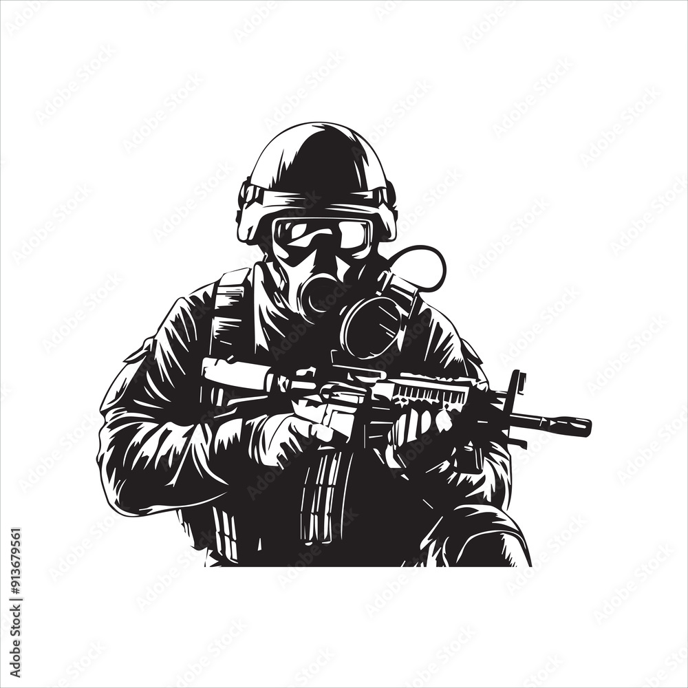 Fototapeta premium black-and-white vector illustration of a soldier