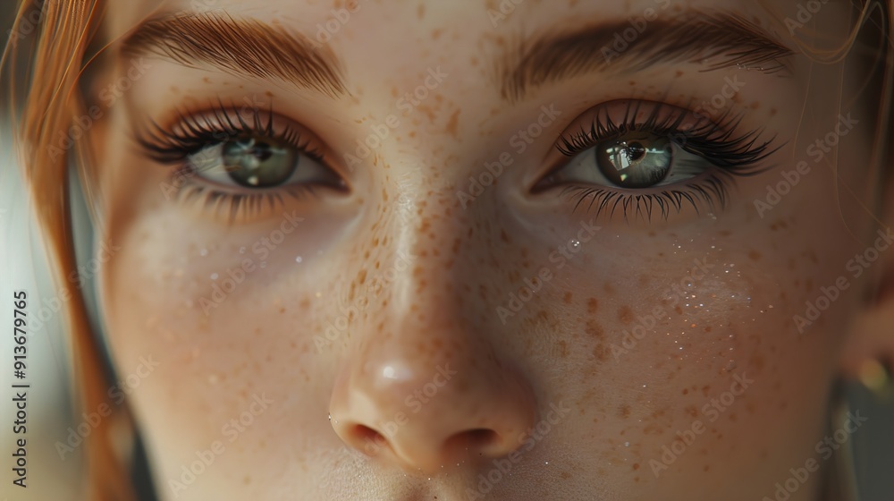 Fototapeta premium A high-definition image featuring a clean girl makeup look, with a focus on natural and subtle tones, soft eyeshadows, and a fresh-faced complexion, beautifully captured 