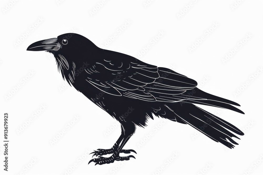Fototapeta premium Mysterious raven in minimalist style symbolizing prophecy in Nors mythology