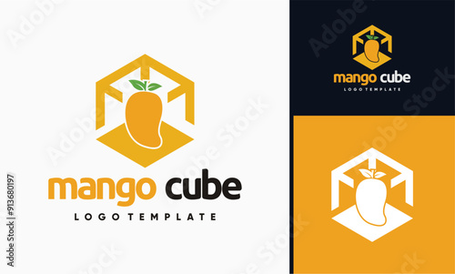mango juicy modern cube hexagon shape logo design