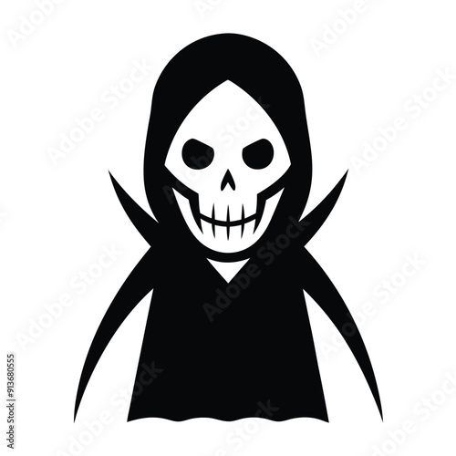 Halloween Horror Reaper Icon, Black and White Vector Art