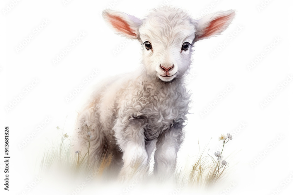 Fototapeta premium Hand-drawn Easter lamb on white background