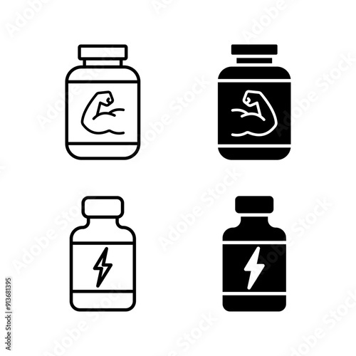 Protein jar icon set Sport Nutrition color editable