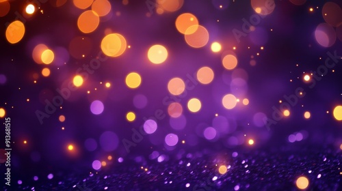 Festive holiday background with dark purple bokeh lights photo