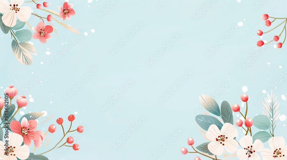 Empty frame with winter flowers, simple modern clean background, flat design illustration Empty frame with winter flowers, simple modern clean background, flat design illustration