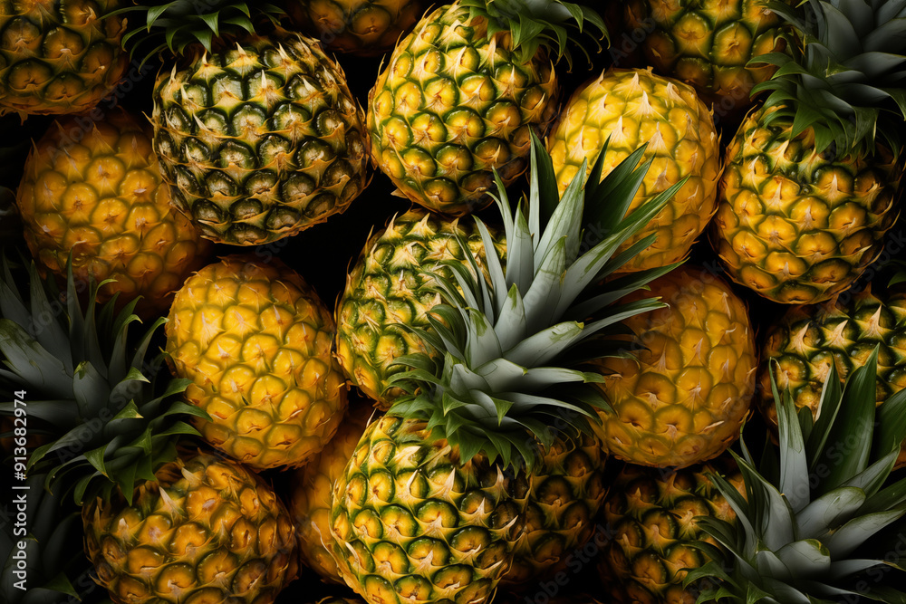 A pile of fresh Pineapple form the background, shown from above A pile of fresh Pineapple form the background, shown from above