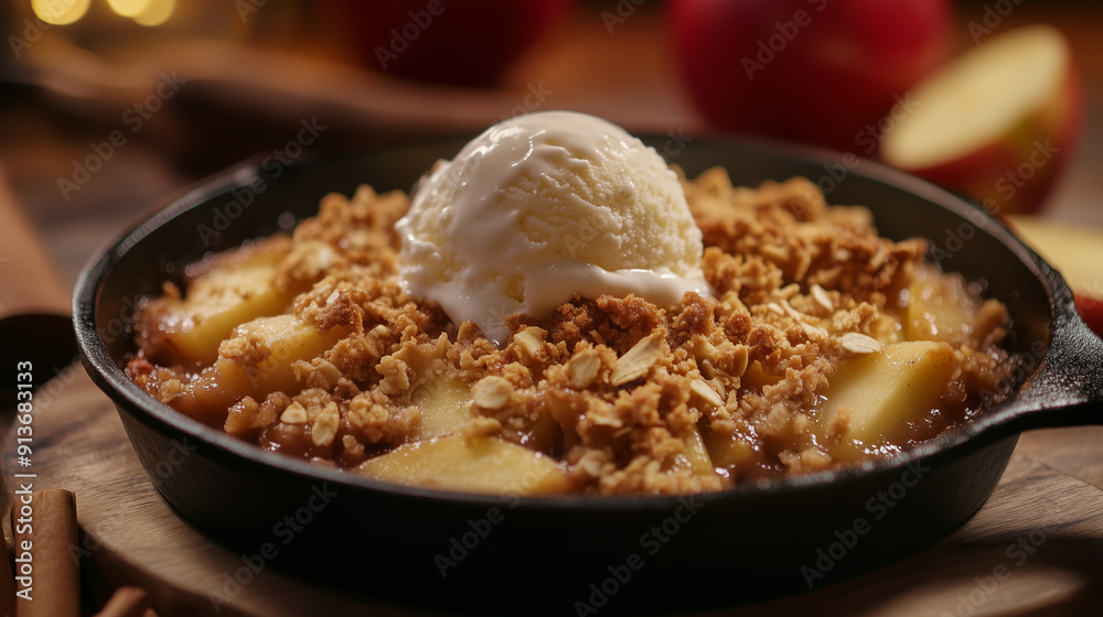 Warm apple crisp with a golden, crumbly topping for September dessert Warm apple crisp with a golden, crumbly topping for September dessert