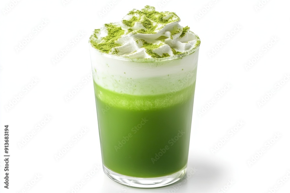 Icy Green Tea Matcha with Foam isolated on white background