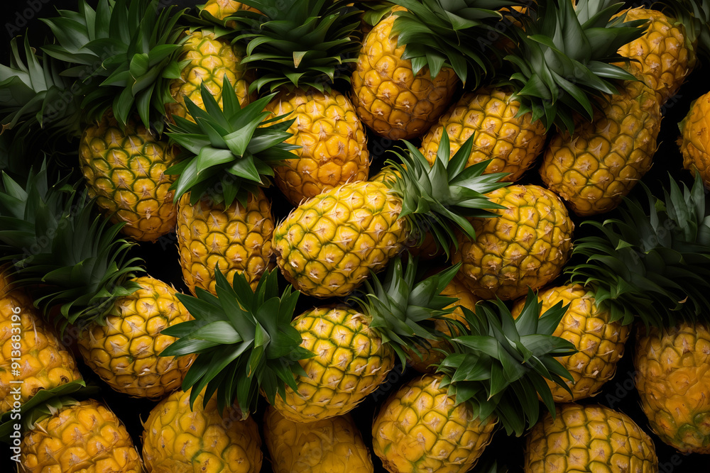 A pile of fresh Pineapple form the background, shown from above A pile of fresh Pineapple form the background, shown from above