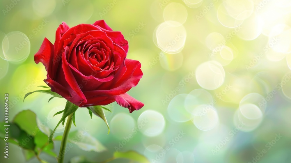 Single Red Rose on a Blurred Green Background Single Red Rose on a Blurred Green Background