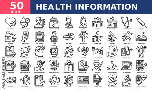 Health information icon collection set. Simple line vector.