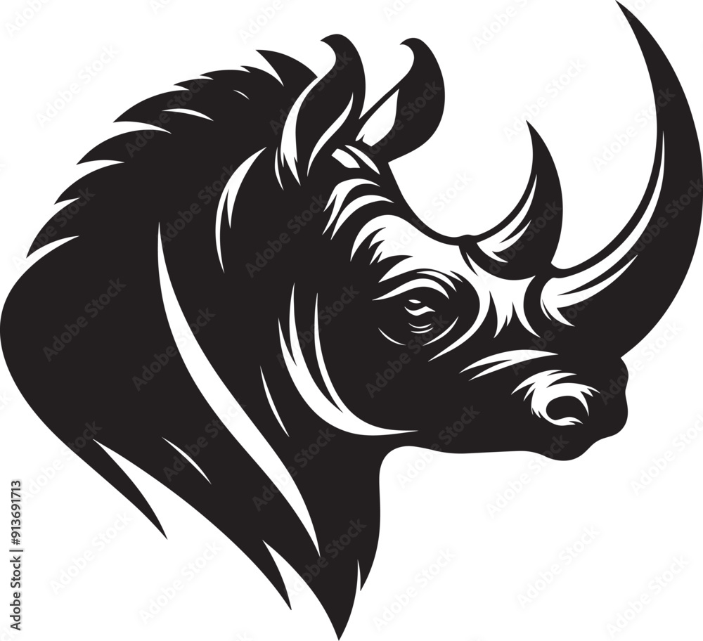 Obraz premium Rhino Head Silhouette isolated on white background Minimalist rhino vector shape 