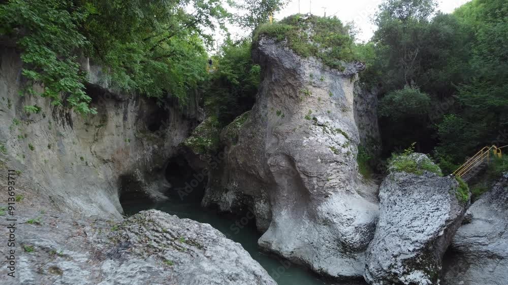 Gorge, natural landscape. The mountain river is White. Khadzhokhskaya Gorge, Adygea, Russia Gorge, natural landscape. The mountain river is White. Khadzhokhskaya Gorge, Adygea, Russia