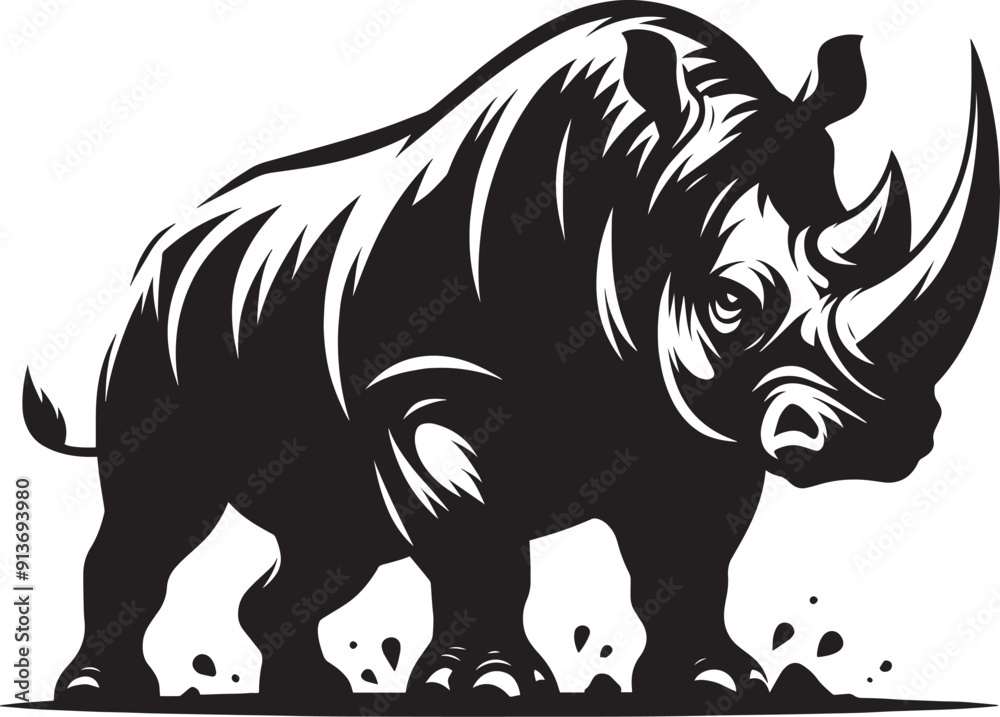Fototapeta premium Rhino Silhouette isolated on white background Minimalist rhino vector shape 