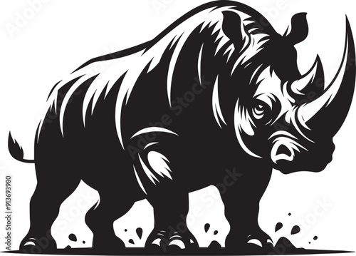 Rhino Silhouette isolated on white background Minimalist rhino vector shape 