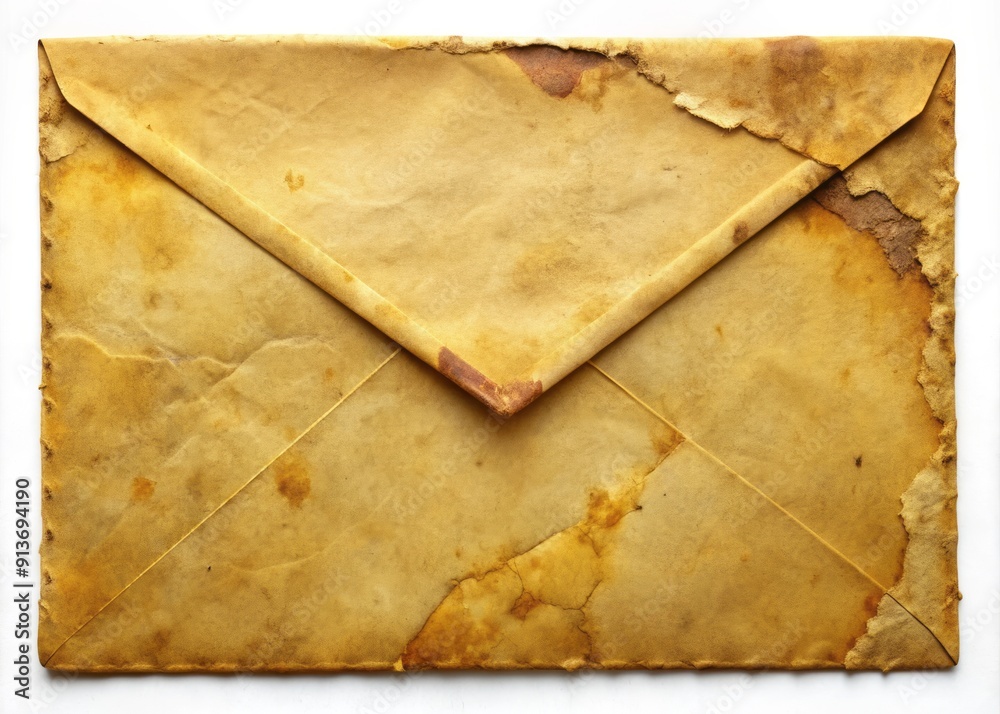Distressed vintage paper envelope with torn edges and yellowed patina ...