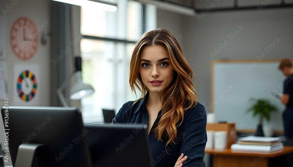 Obraz premium A gorgeous young woman busy at work behind her professional background