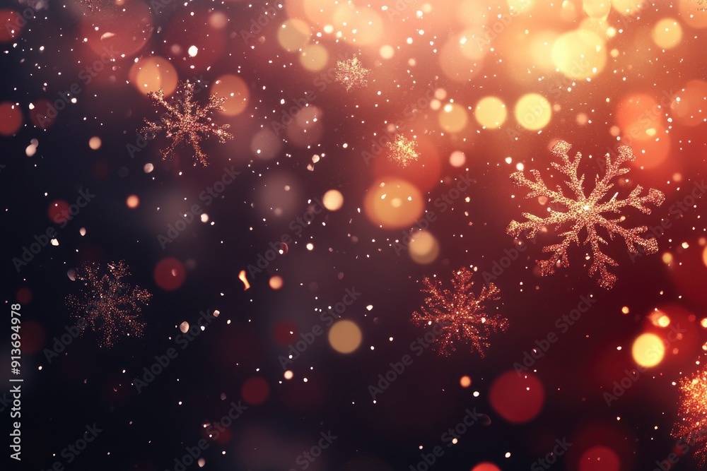 Obraz premium Christmas glittering glowing snowflakes particles and bokeh lights falling shiny background. with generative ai