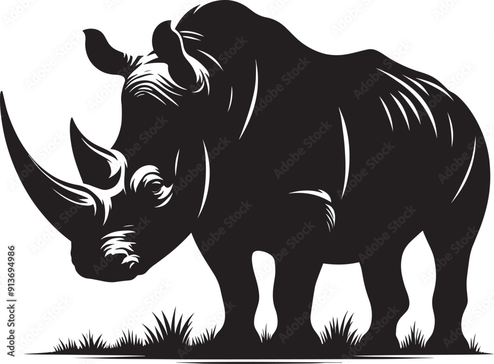 Obraz premium Rhino Silhouette isolated on white background Minimalist rhino vector shape 