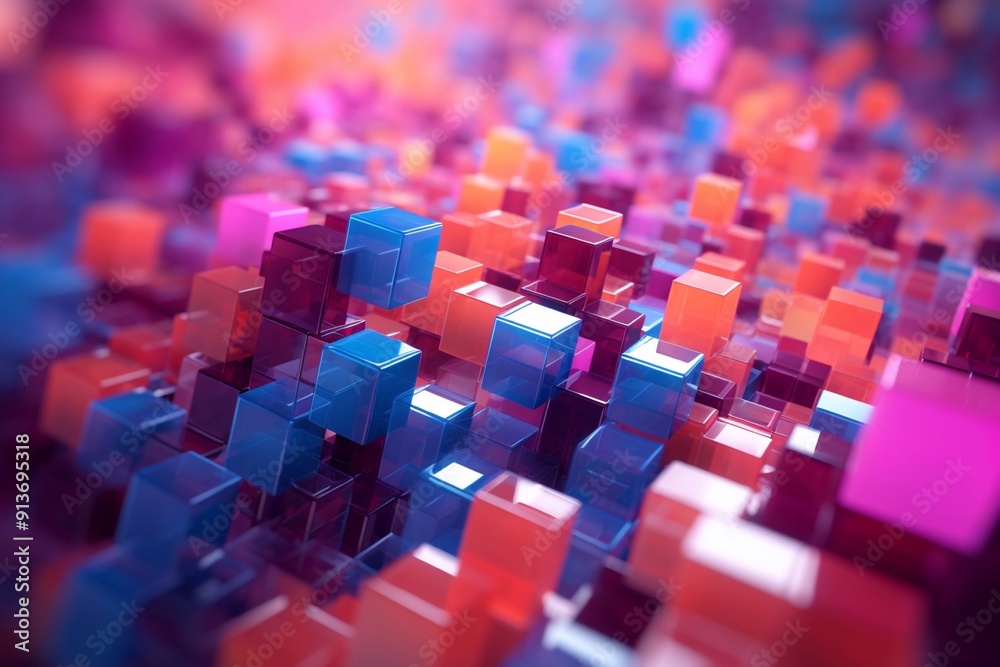 Obraz premium 3d illustration of abstract background with cubes in blue and pink colors. Generative AI