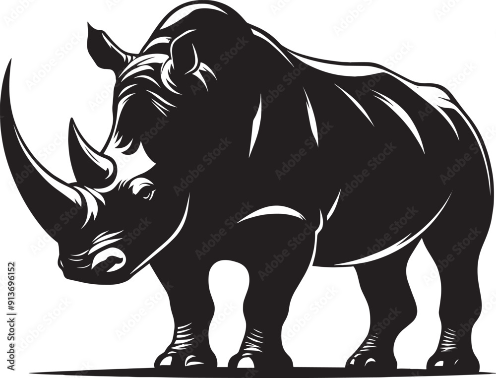 Fototapeta premium Rhino Silhouette isolated on white background Minimalist rhino vector shape