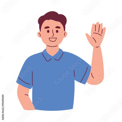 Happy Man Waving His Hand Say Hello Greeting