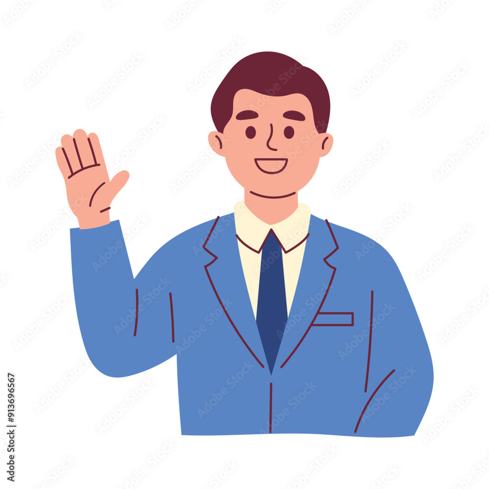 Business Man Waving His Hand Say Hello Greeting Business Man Waving His Hand Say Hello Greeting