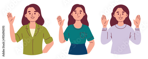 Woman Waving Her Hand Say Hello Greeting