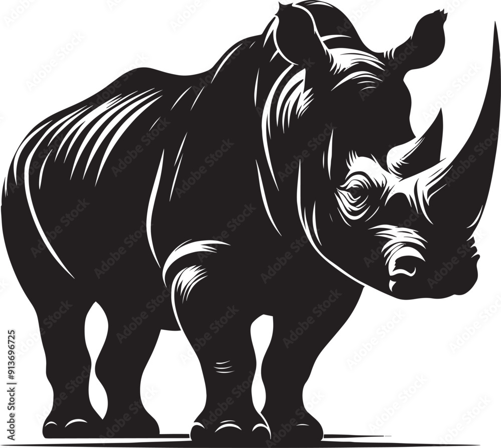 Fototapeta premium Rhino Silhouette isolated on white background Minimalist rhino vector shape