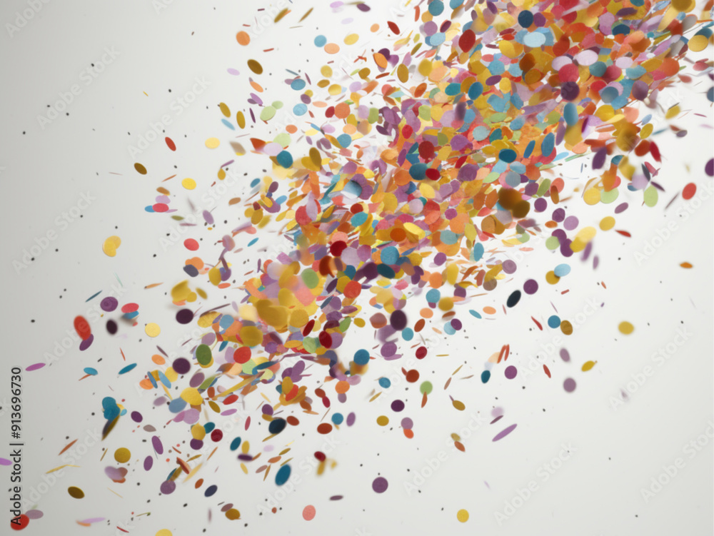 image with a white background, pieces of colorful confetti gently falling from the sky. The confetti small, with consistent shapes such as circles or squares, to create a subtle festive effect image with a white background, pieces of colorful confetti gently falling from the sky. The confetti small, with consistent shapes such as circles or squares, to create a subtle festive effect