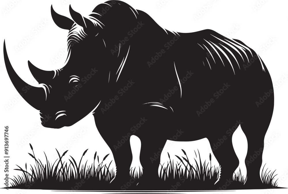 Fototapeta premium Rhino Silhouette isolated on white background Minimalist rhino vector shape 