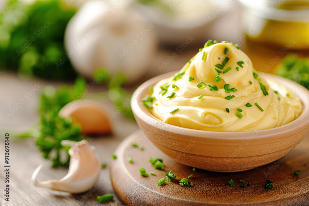 Aioli - a garlic mayonnaise typically served with fish or vegetables - popular french sauce, french hi end kitchen Aioli - a garlic mayonnaise typically served with fish or vegetables - popular french sauce, french hi end kitchen