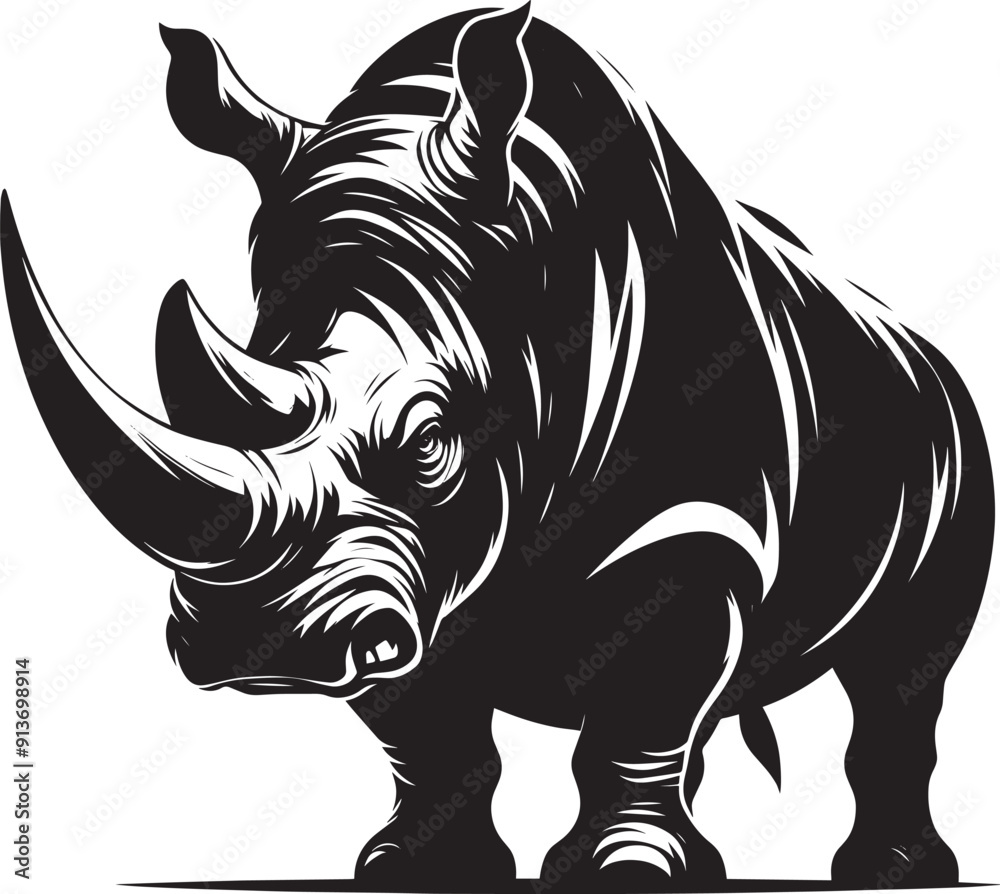 Fototapeta premium Rhino Silhouette isolated on white background Minimalist rhino vector shape
