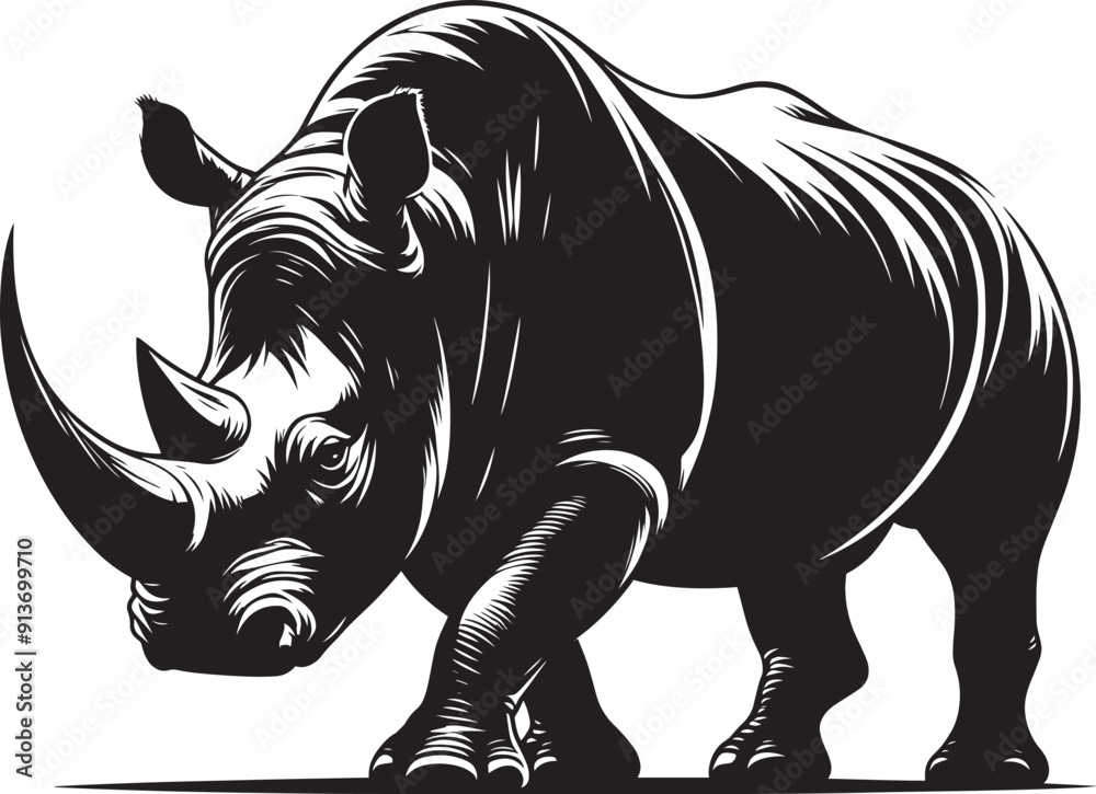 Fototapeta premium Rhino Silhouette isolated on white background Minimalist rhino vector shape 