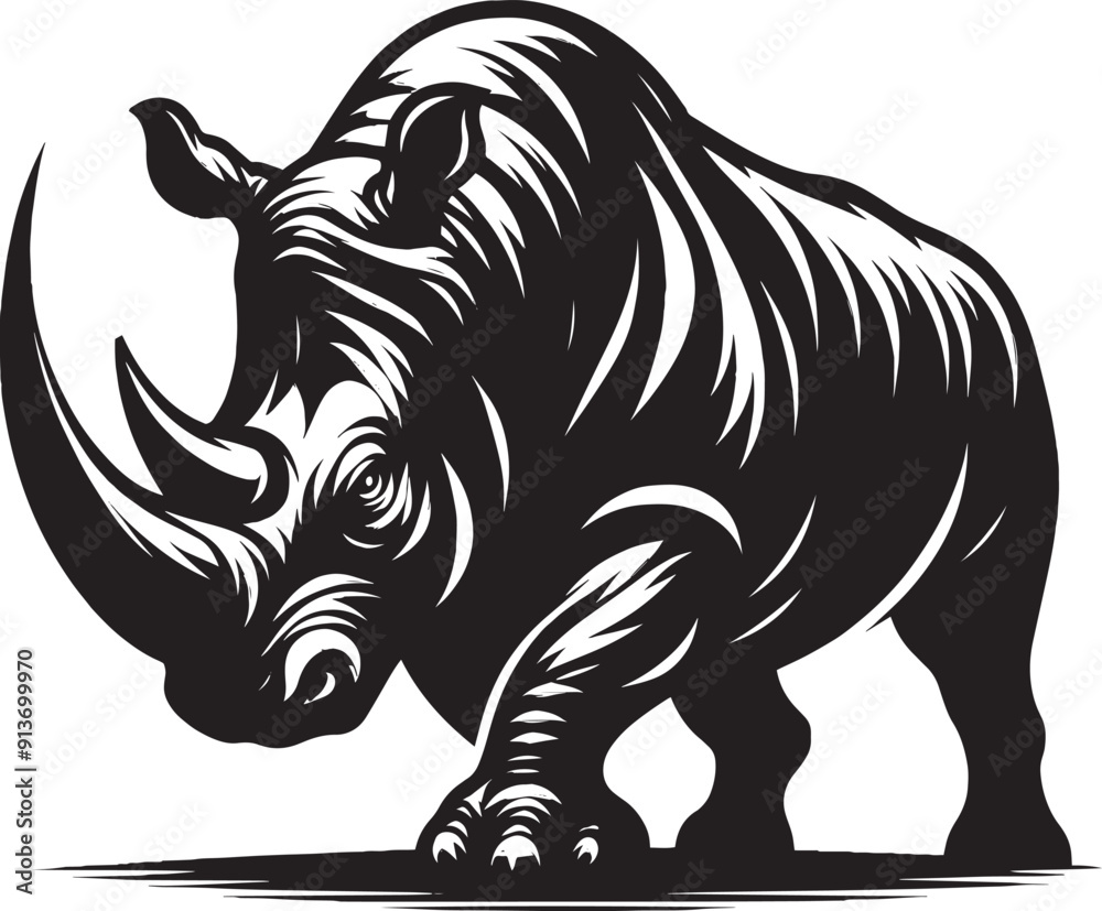 Fototapeta premium Rhino Silhouette isolated on white background Minimalist rhino vector shape 